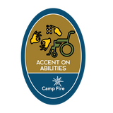ASL symbol, braille printing, and wheelchair.