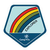 Four rainbow stripes bending across the emblem diagonally.