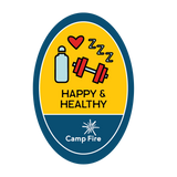 Water bottle, dumbbell, 'zzz', and heart.