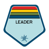 Four rainbow stripes stretching straight across the top of the emblem.
