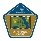 Map with cabins, bodies of water, trees, and various paths / trails.