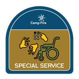 ASL Symbol, Braille reading, and wheelchair.