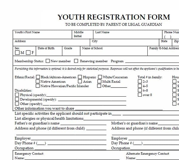 Youth Registration Forms (package of 100)